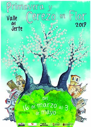 Pulsa para ampliar Cartel oficial de la Fiesta del Cerezo en Flor del Valle del Jerte