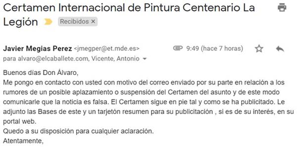 EMAIL comunicando la NO SUSPENSIÓN