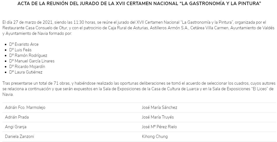 Acta de la XVII Bienal La gastronomía y la pintura Premio Jesús Villa Pastur