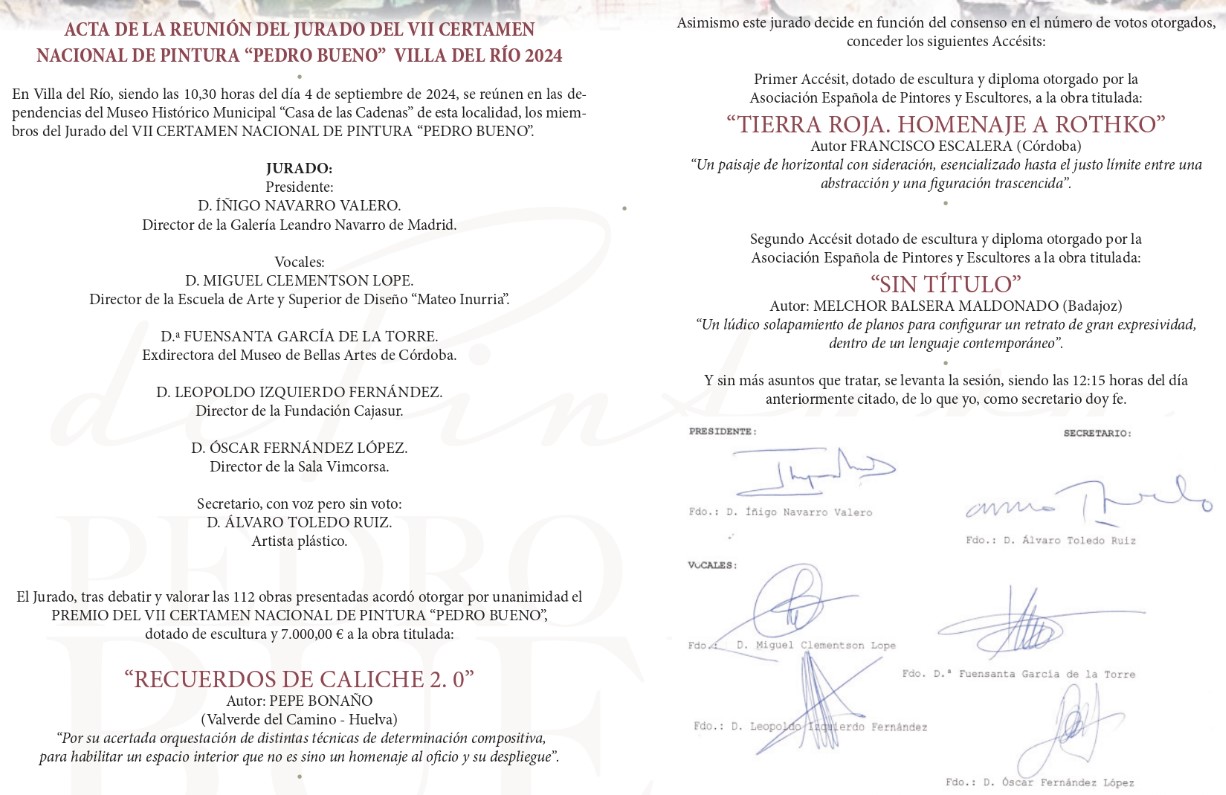Pulsa para ampliar Acta del VII Certamen Nacional de Pintura =Pedro Bueno=